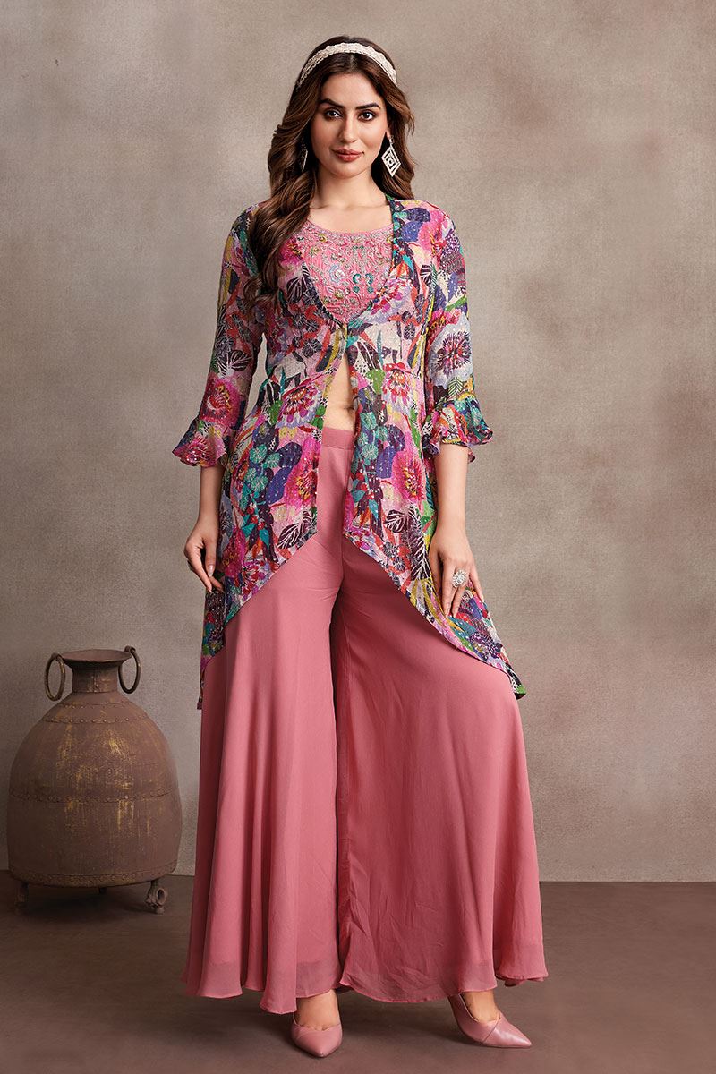 Flamboyant Pink Designer Palazzo Suit for Party