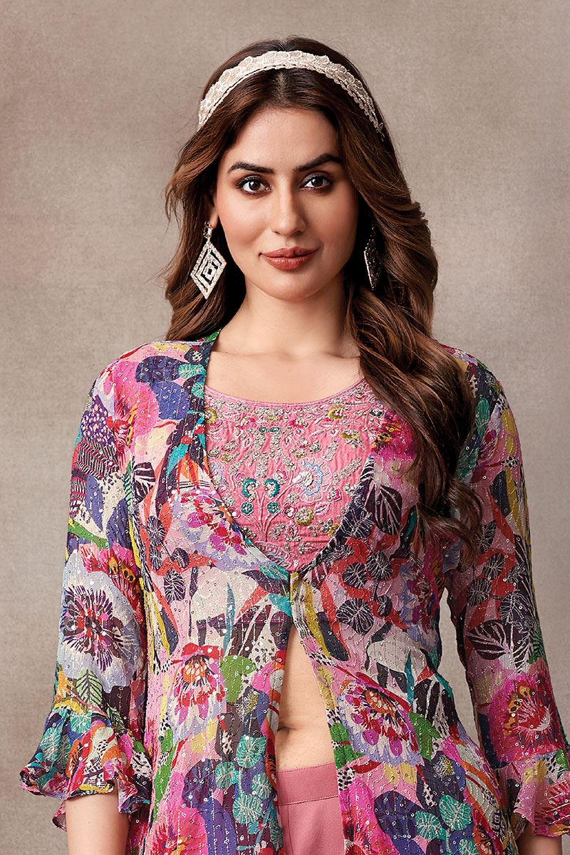 Flamboyant Pink Designer Palazzo Suit for Party