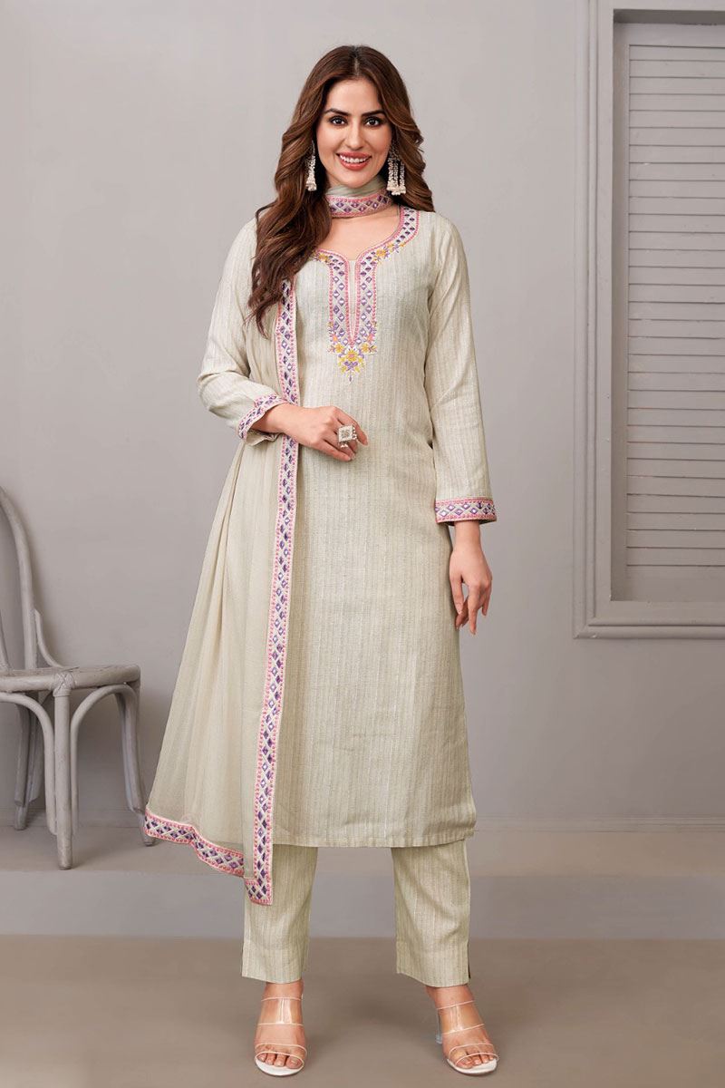 Aesthetic Ivory Designer Straight Cut Suit for Party and Festivals
