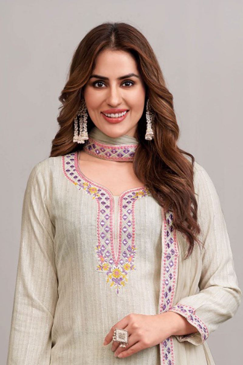 Aesthetic Ivory Designer Straight Cut Suit for Party and Festivals