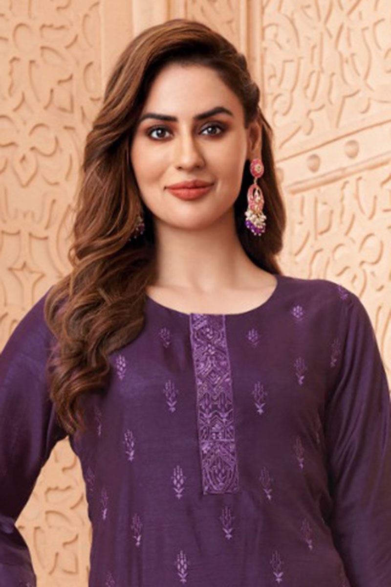 Exuberant Purple Designer Straight Cut Suit for Party and Festivals