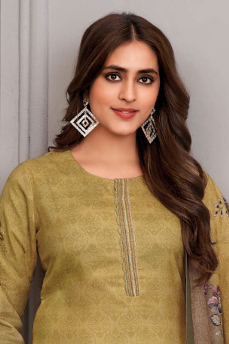 Artistic Mustard Designer Straight Cut Suit for Haldi, Party and Festivals