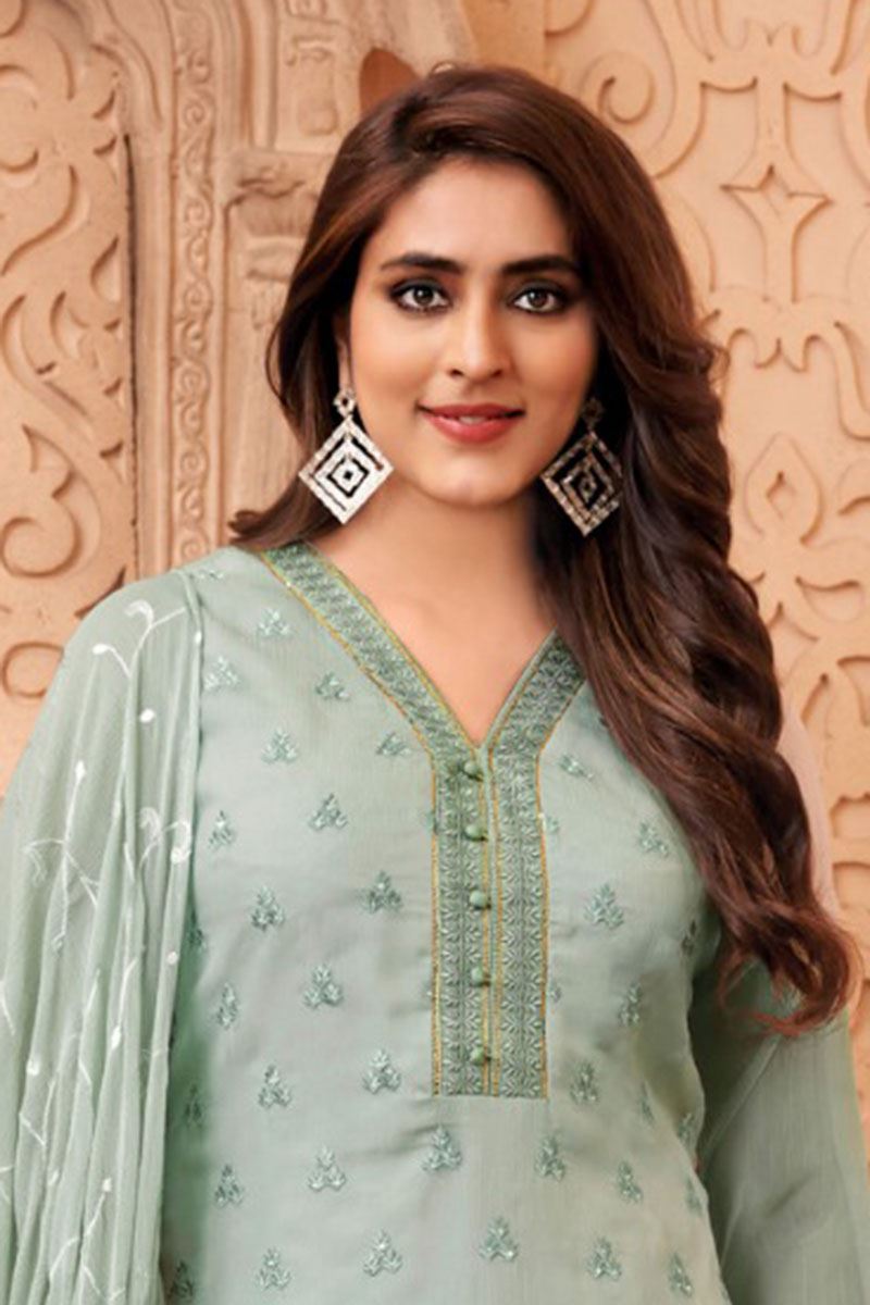 Beautiful Sea Green Designer Straight Cut Suit for Party and Festivals