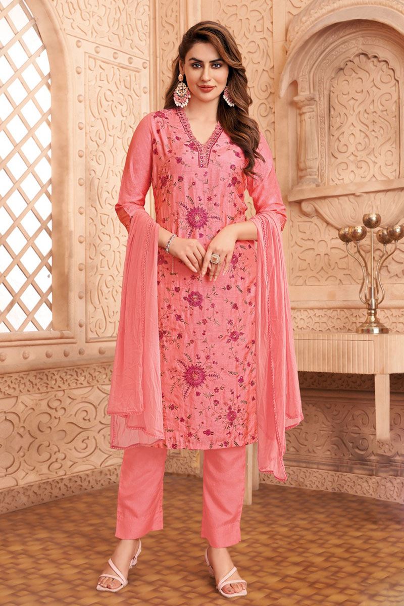 Attractive Pink Designer Straight Cut Suit for Party and Festivals