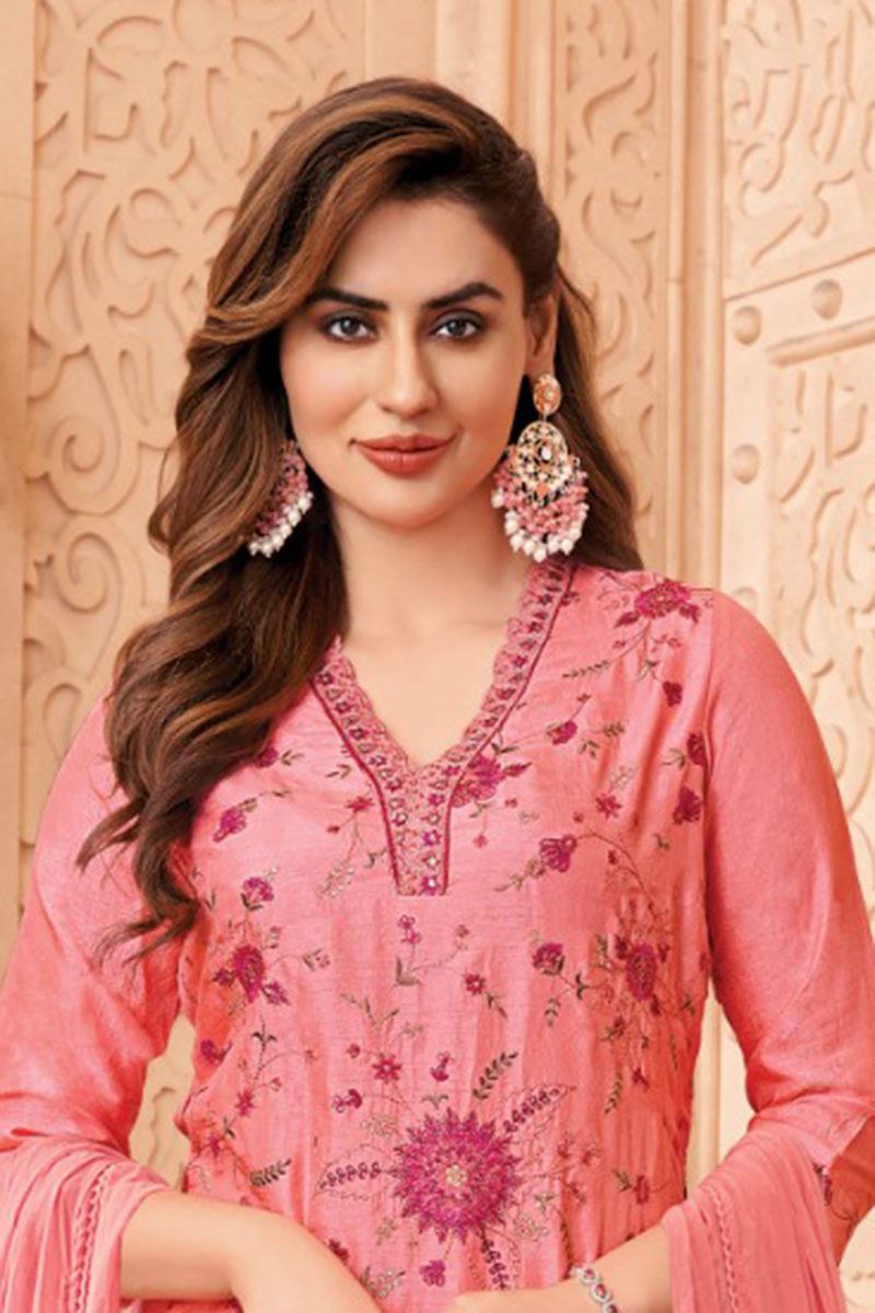 Attractive Pink Designer Straight Cut Suit for Party and Festivals