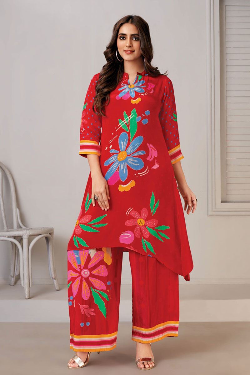 Glamorous Red Designer Co-Ord Set for Party