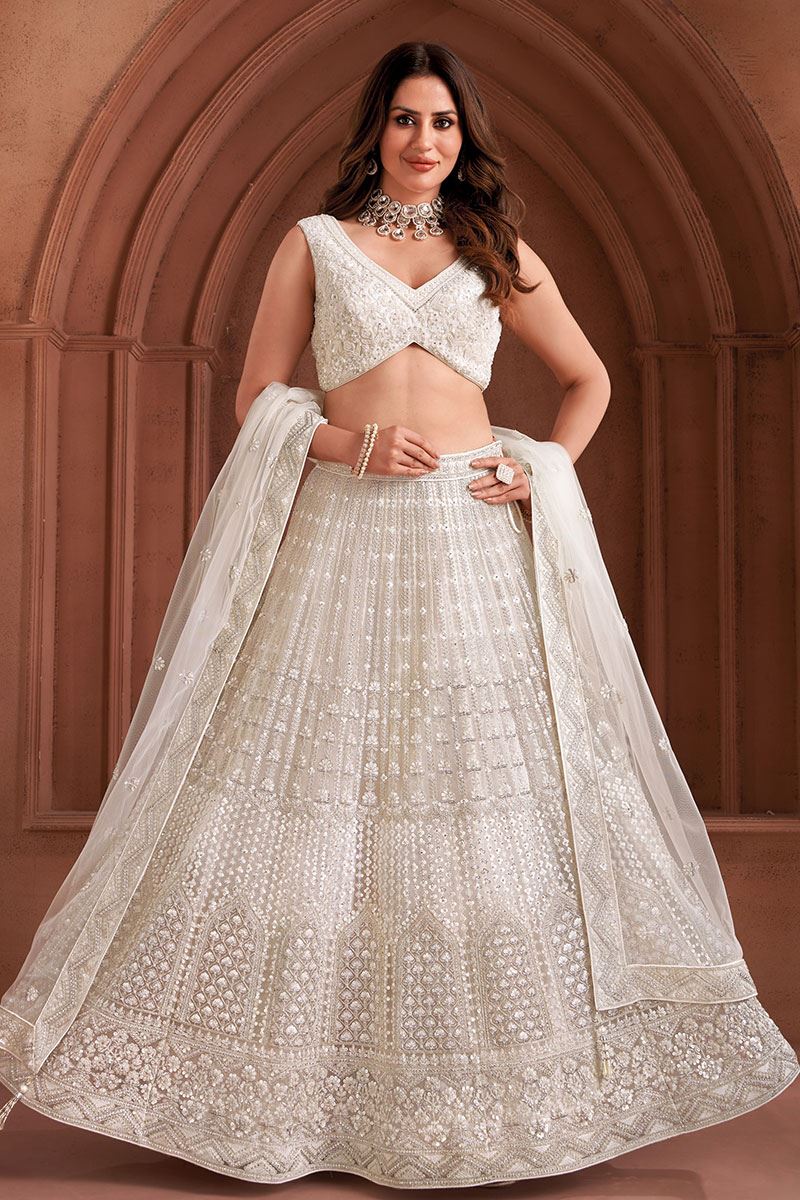 Exquisite White Designer Indo-Western Lehenga Choli for Engagement and Reception