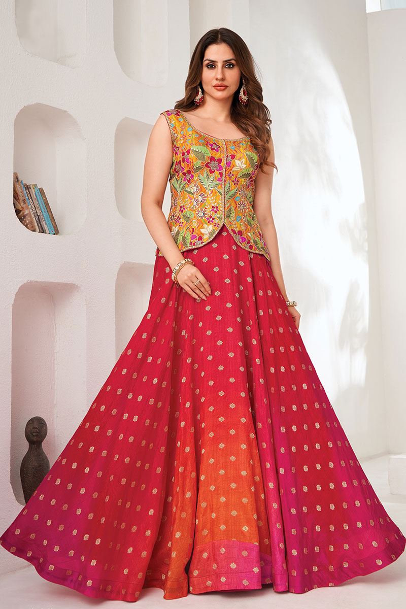 Flamboyant Rani and Multi Designer Indo-Western Lehenga Choli for Engagement and Reception