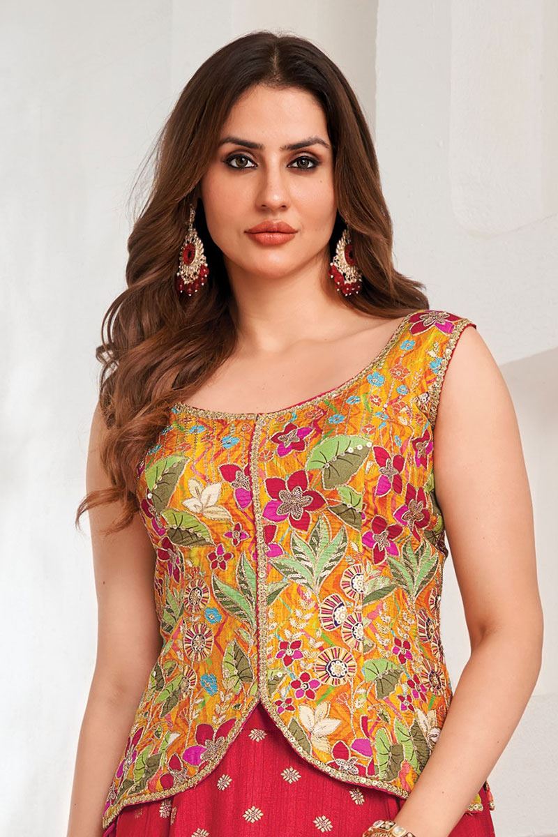 Flamboyant Rani and Multi Designer Indo-Western Lehenga Choli for Engagement and Reception