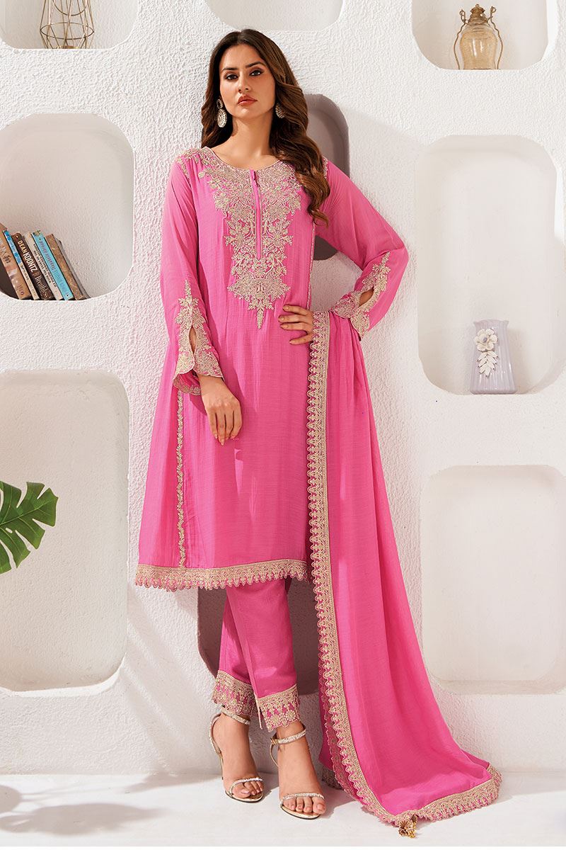 Captivating Pink Designer Straight Cut Suit for Party and Festivals