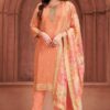 Artistic Peach Designer Straight Cut Suit for Party and Festivals