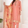 Impressive Peach Designer Straight Cut Suit for Party and Festivals