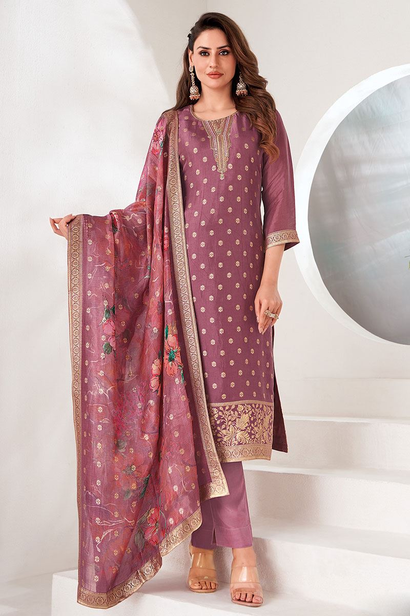 Trendy Onion Pink Designer Straight Cut Suit for Party and Festivals