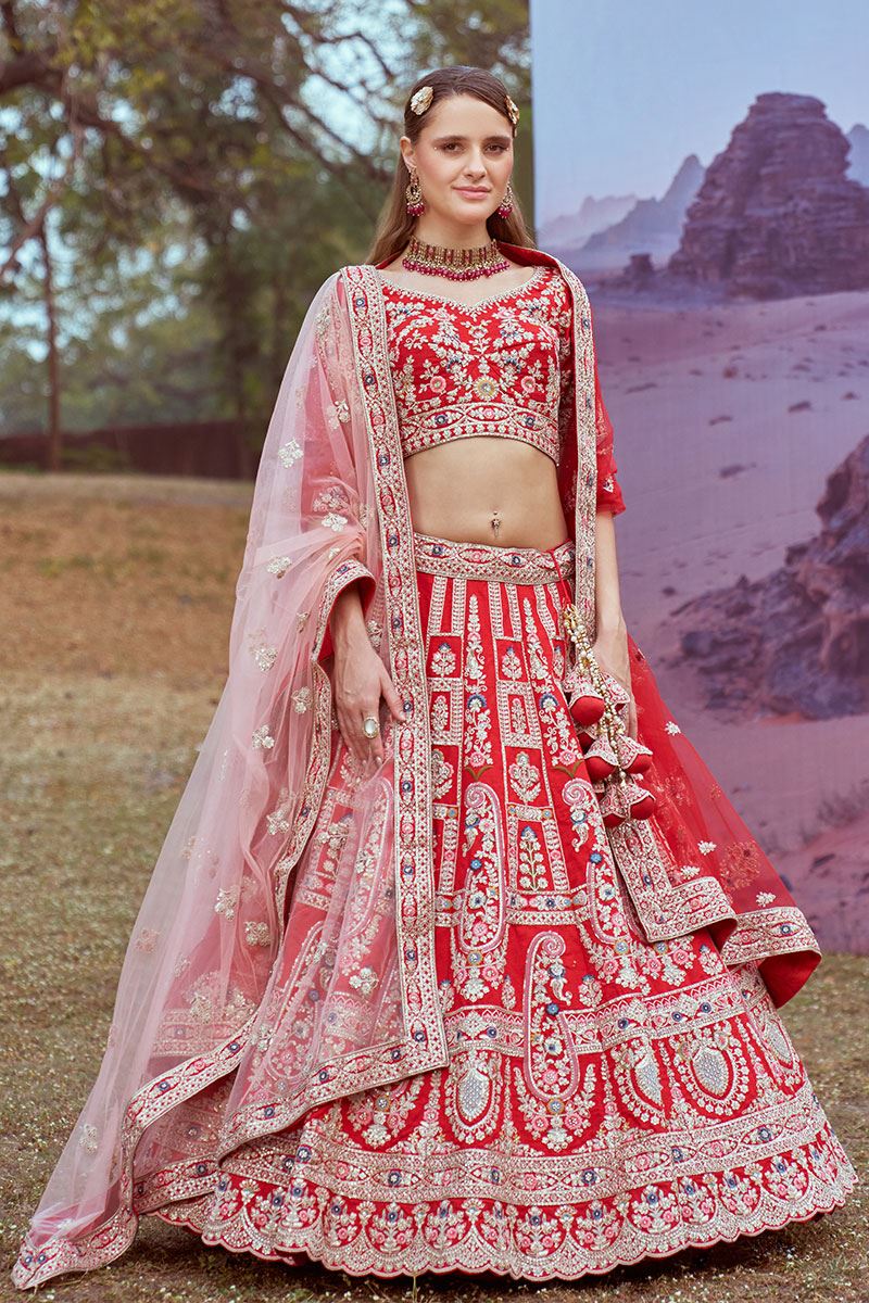 Captivating Red Designer Bridal Lehenga Choli for Wedding and Reception