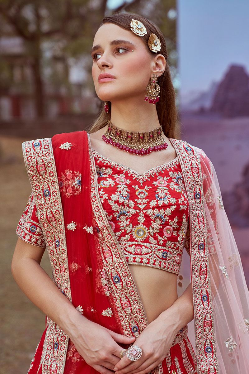 Captivating Red Designer Bridal Lehenga Choli for Wedding and Reception