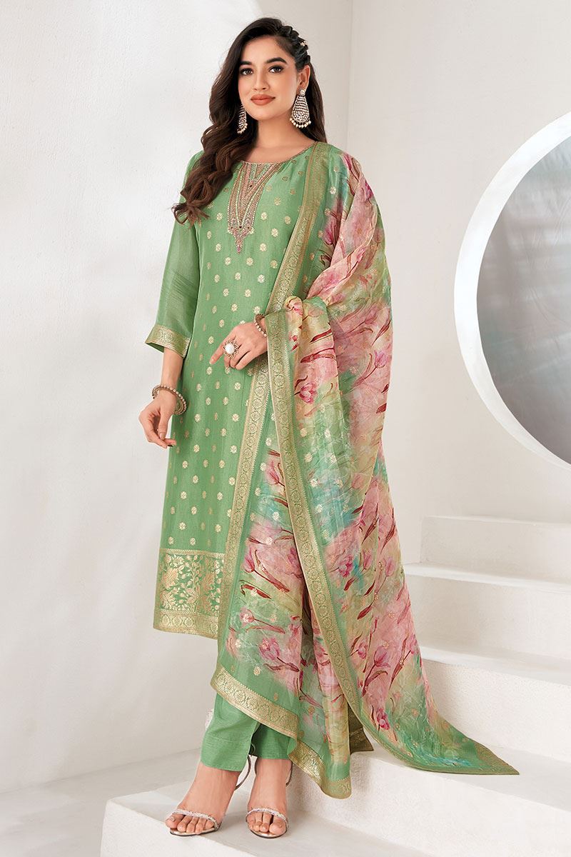 Marvelous Sea Green Designer Straight Cut Suit for Party and Festivals