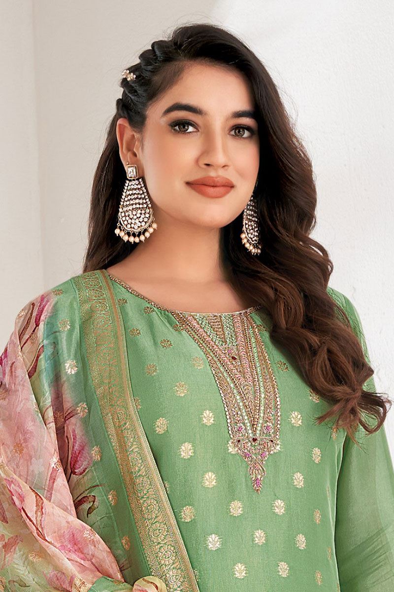 Marvelous Sea Green Designer Straight Cut Suit for Party and Festivals