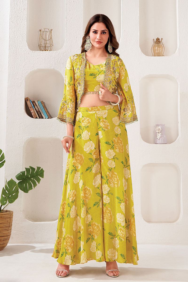 Delightful Lemon Designer Palazzo Suit for Haldi and Party