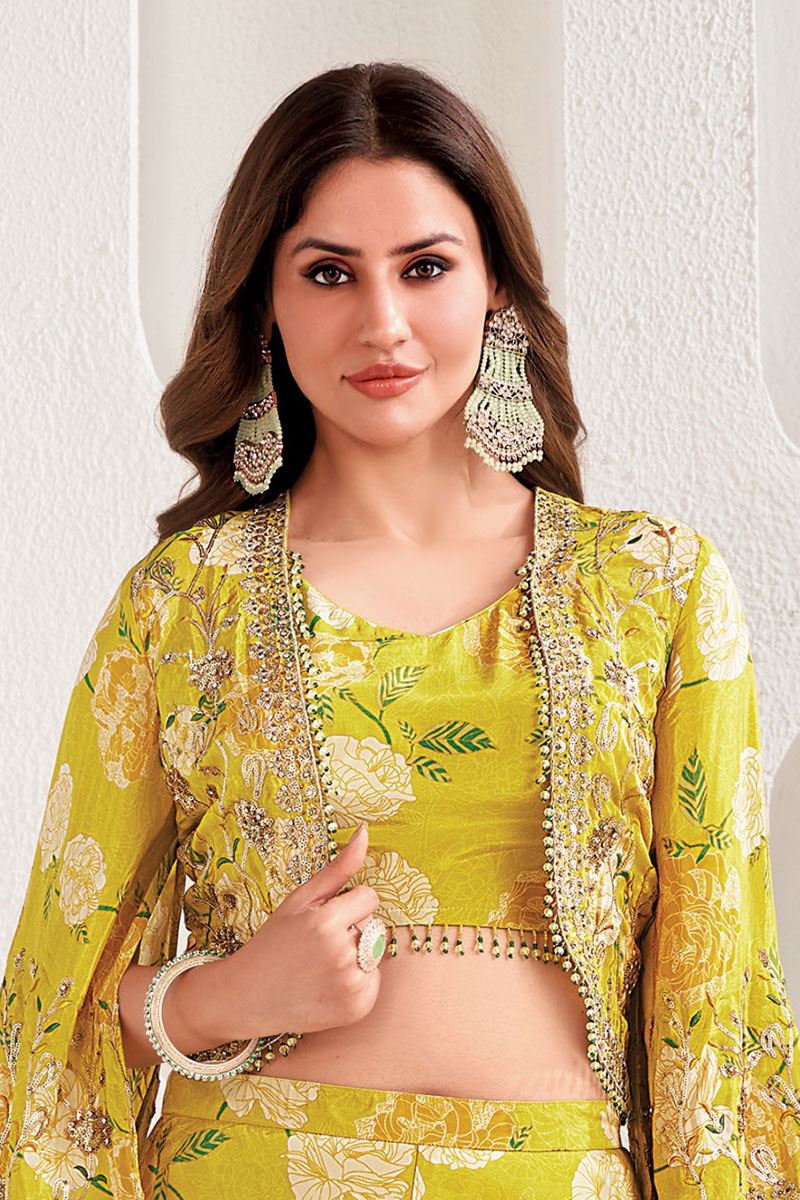 Delightful Lemon Designer Palazzo Suit for Haldi and Party