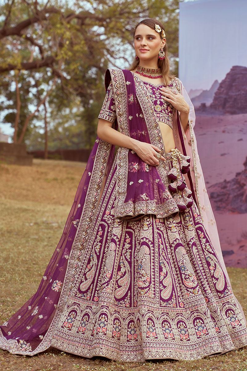 Fascinating Purple Designer Bridal Lehenga Choli for Wedding and Reception