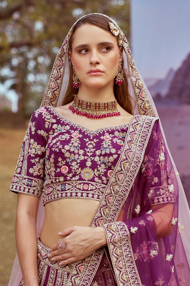 Fascinating Purple Designer Bridal Lehenga Choli for Wedding and Reception