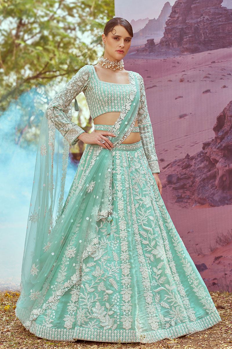 Dazzling Sea Green Designer Lehenga Choli for Engagement and Reception