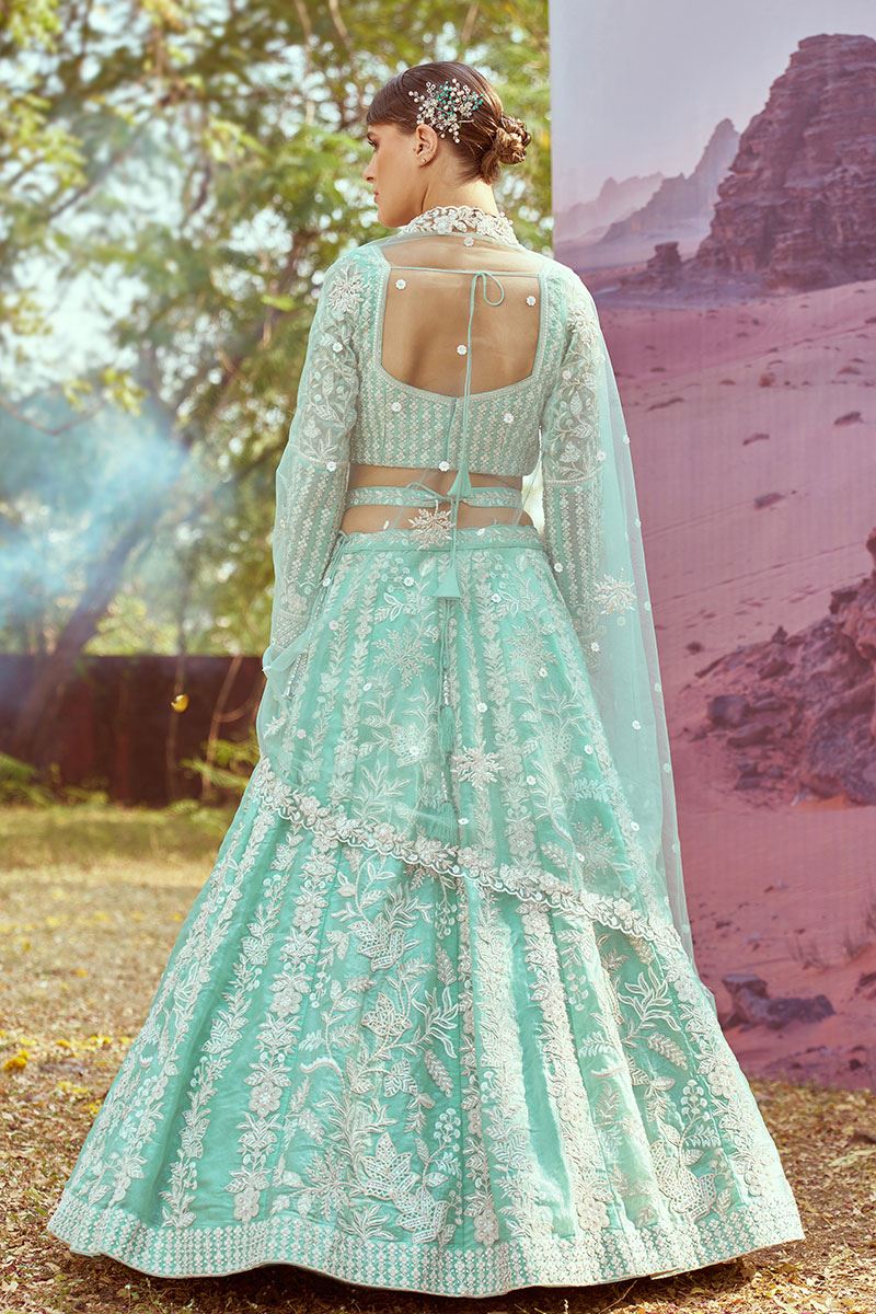 Dazzling Sea Green Designer Lehenga Choli for Engagement and Reception