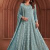 Enticing Sky Blue Georgette Designer Anarkali Suit for Engagement, Party and Festivals