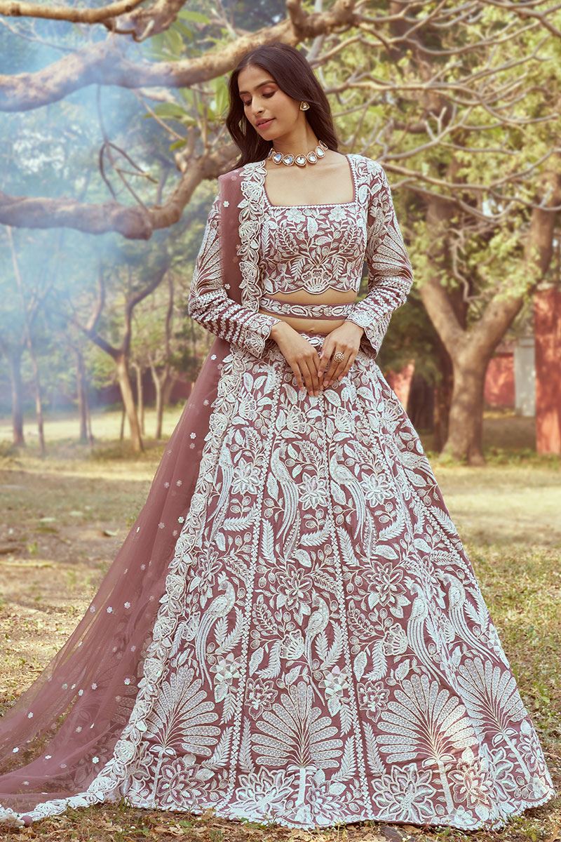 Aesthetic Rose Gold Designer Wedding Lehenga Choli for Wedding and Reception