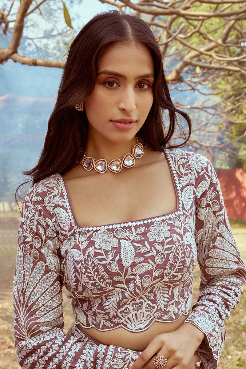 Aesthetic Rose Gold Designer Wedding Lehenga Choli for Wedding and Reception