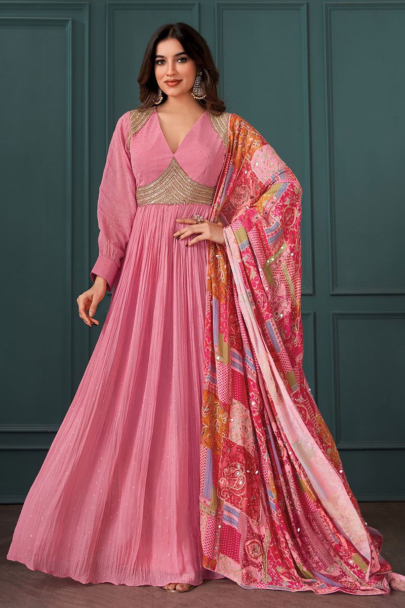 Vibrant Pink Georgette Designer Anarkali Suit for Reception, Party and Festivals
