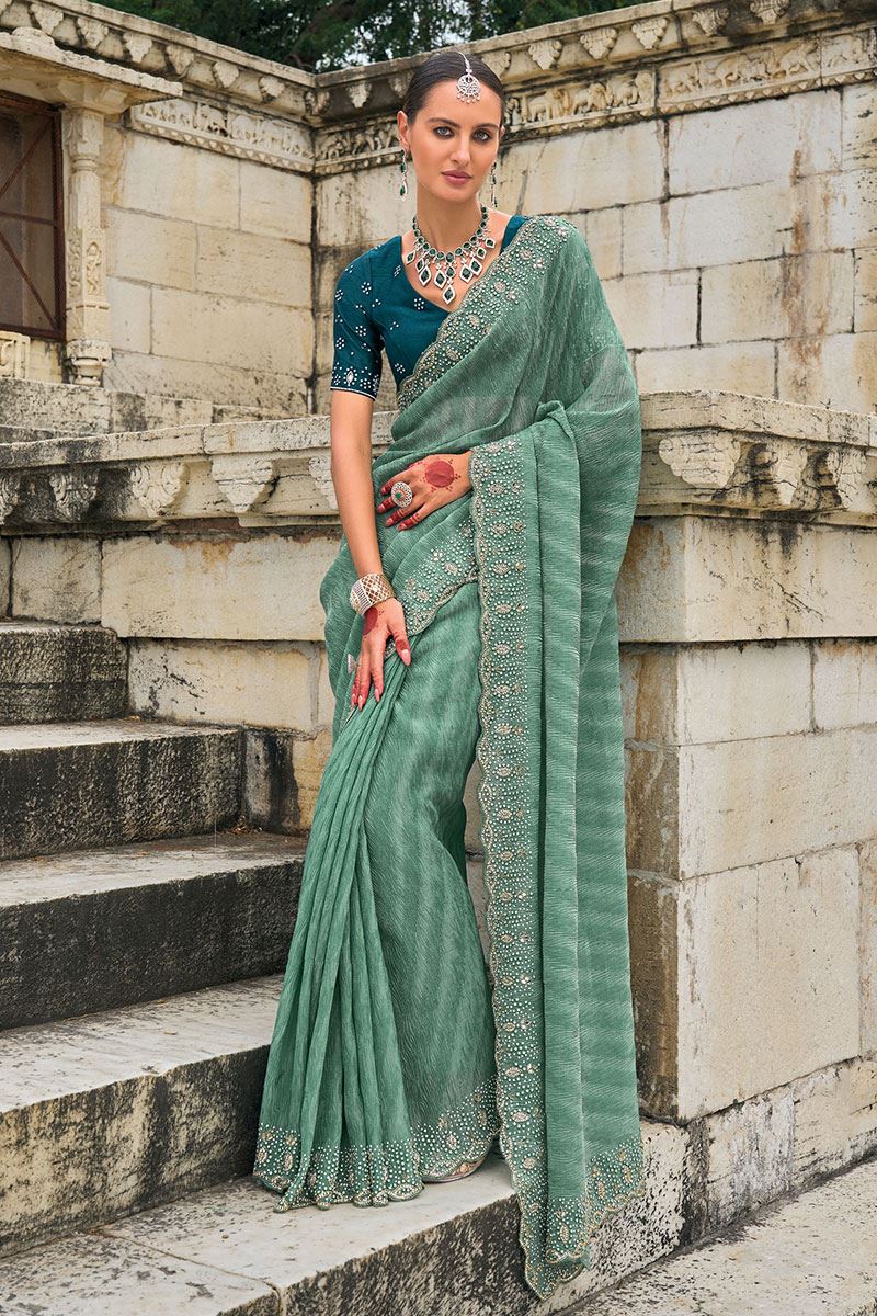 Charismatic Pure Crush Tissue Saree for Mehendi and Party