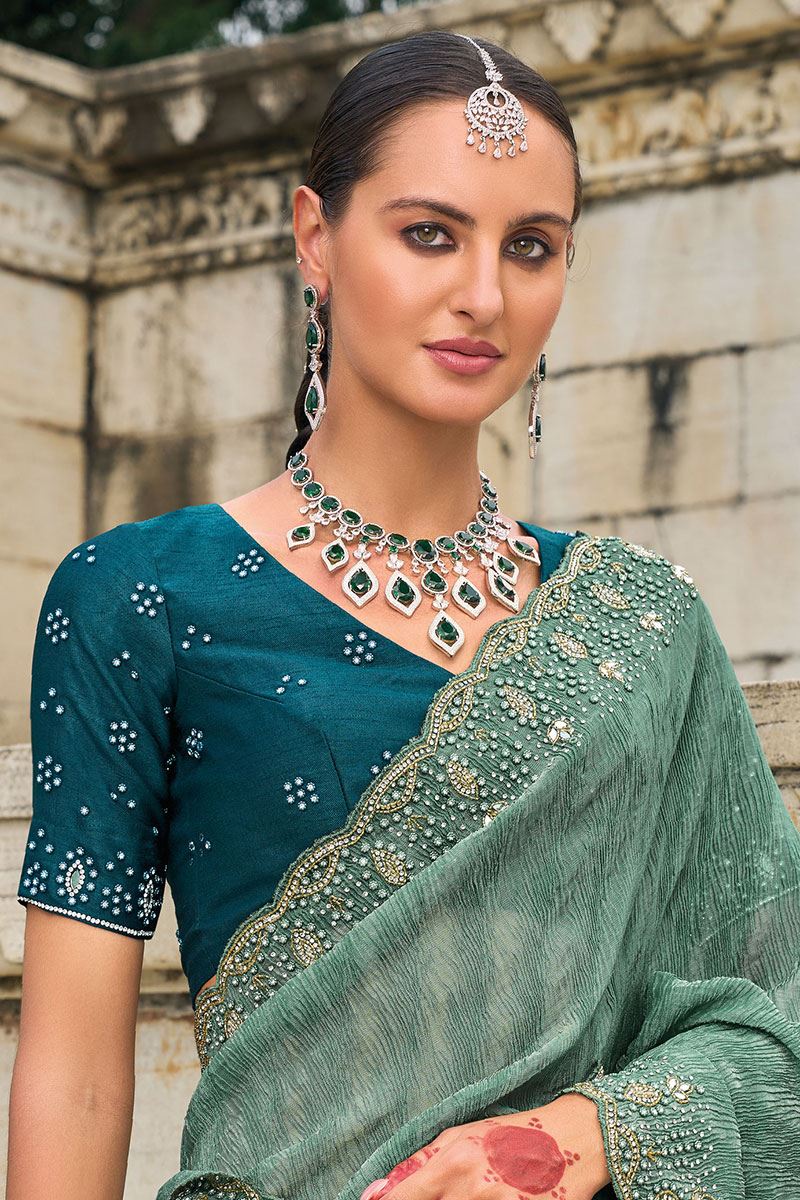 Charismatic Pure Crush Tissue Saree for Mehendi and Party