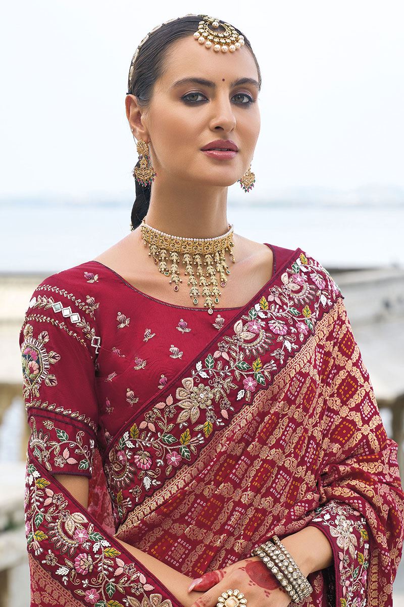 Gorgeous Blend of Pure Bandhej Silk and Dola Silk Saree for Wedding and Reception