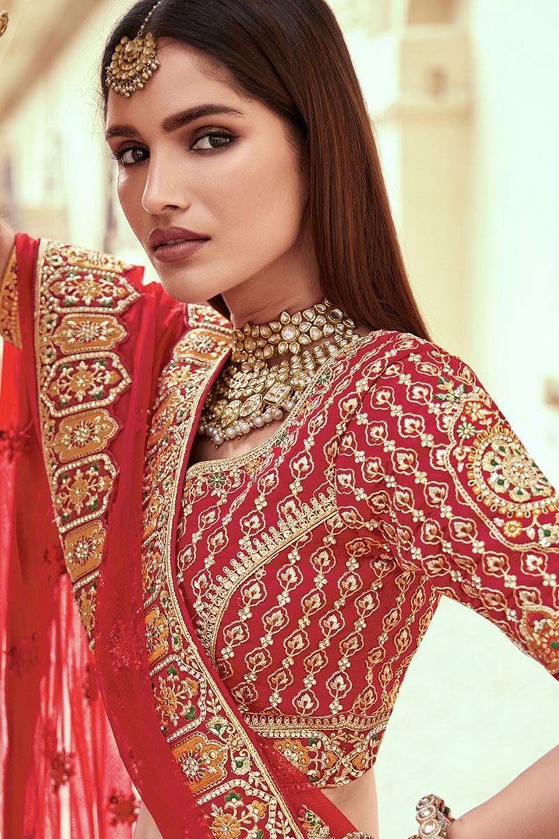 BreathtakingRed Designer Bridal Lehenga Choli for Wedding and Reception
