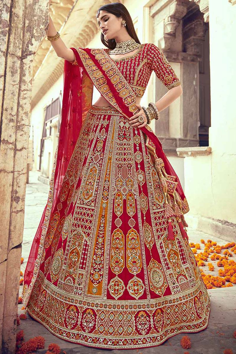 BreathtakingRed Designer Bridal Lehenga Choli for Wedding and Reception