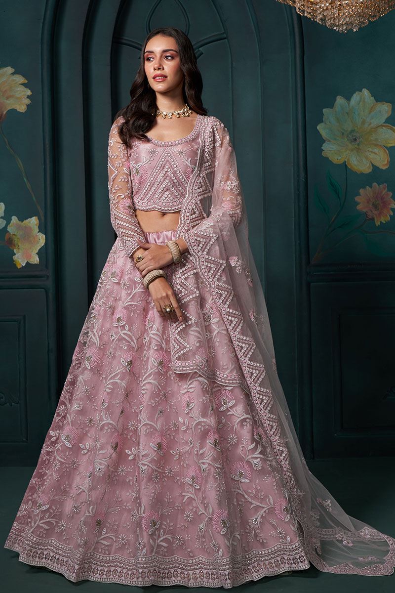 DivineDusty Pink Designer Lehenga Choli for Engagement and Reception