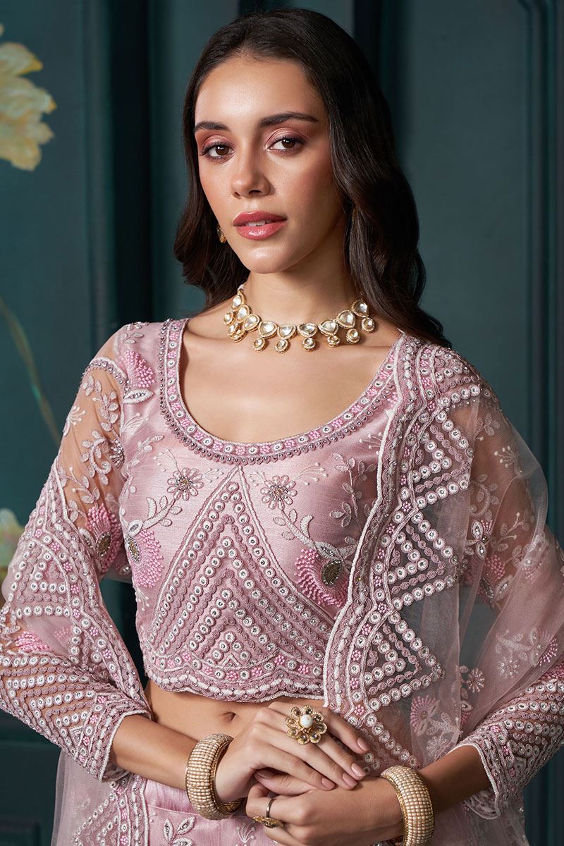 DivineDusty Pink Designer Lehenga Choli for Engagement and Reception