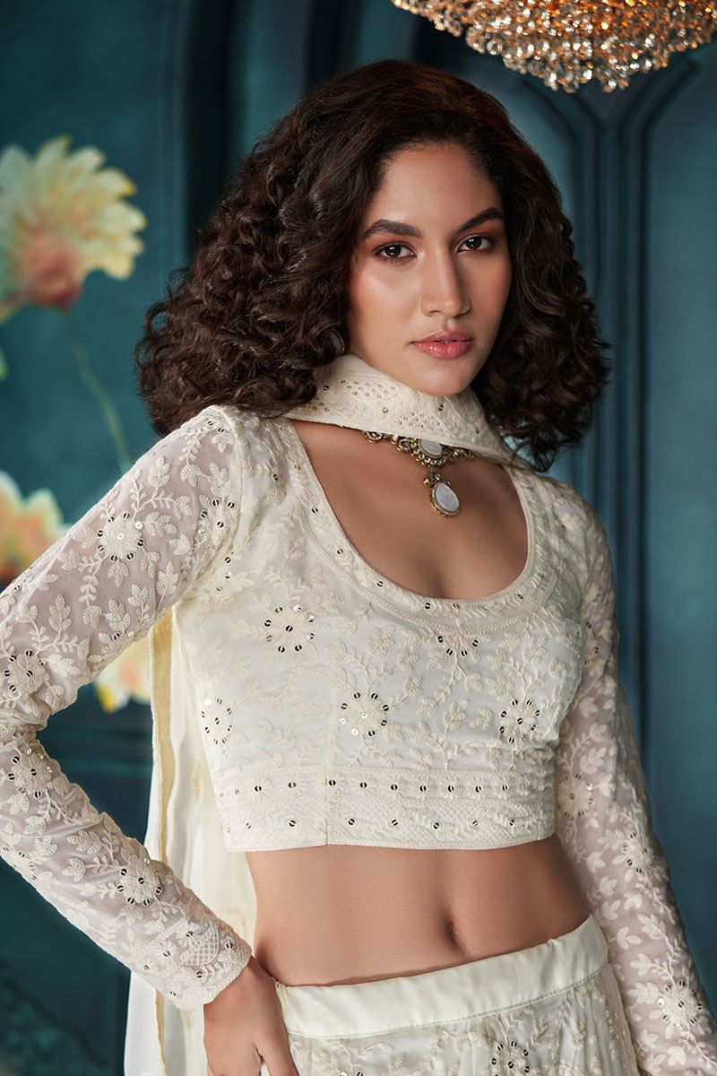 Exquisite Off-White Designer Lehenga Choli for Engagement and Reception