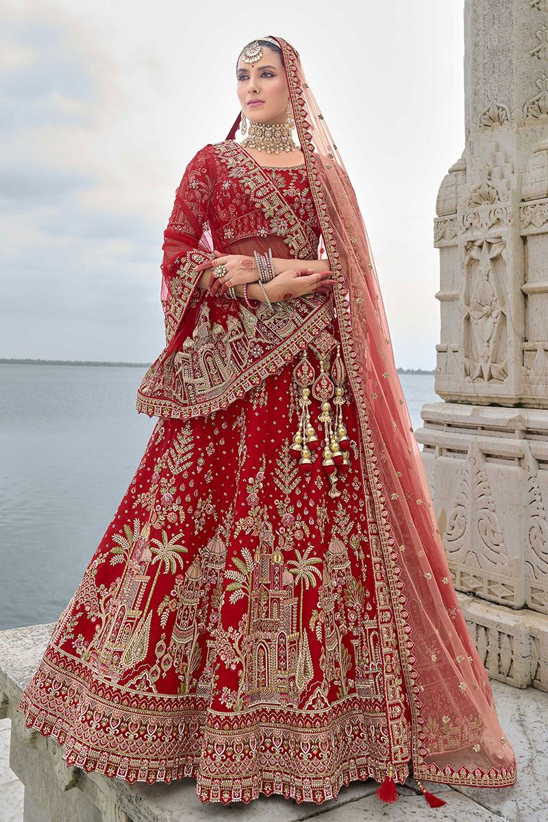 FascinatingRed Designer Bridal Lehenga Choli for Wedding and Reception