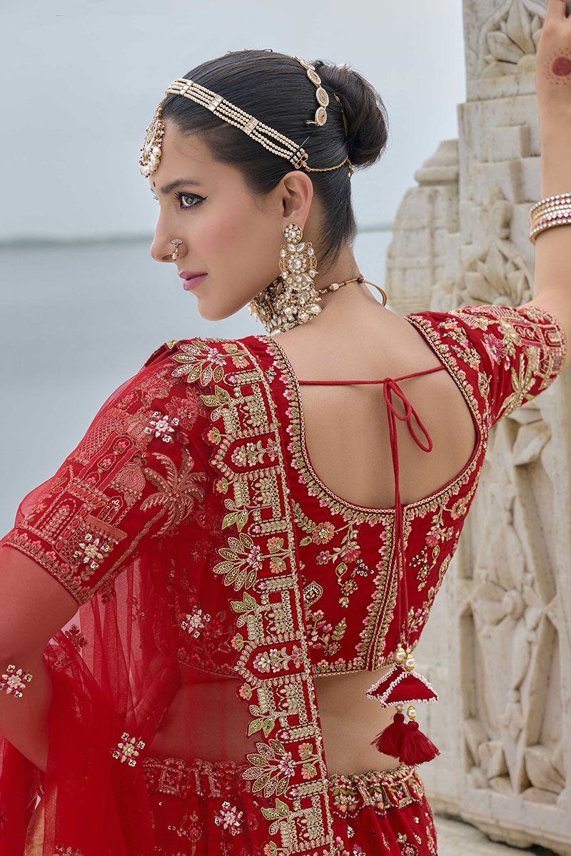 FascinatingRed Designer Bridal Lehenga Choli for Wedding and Reception