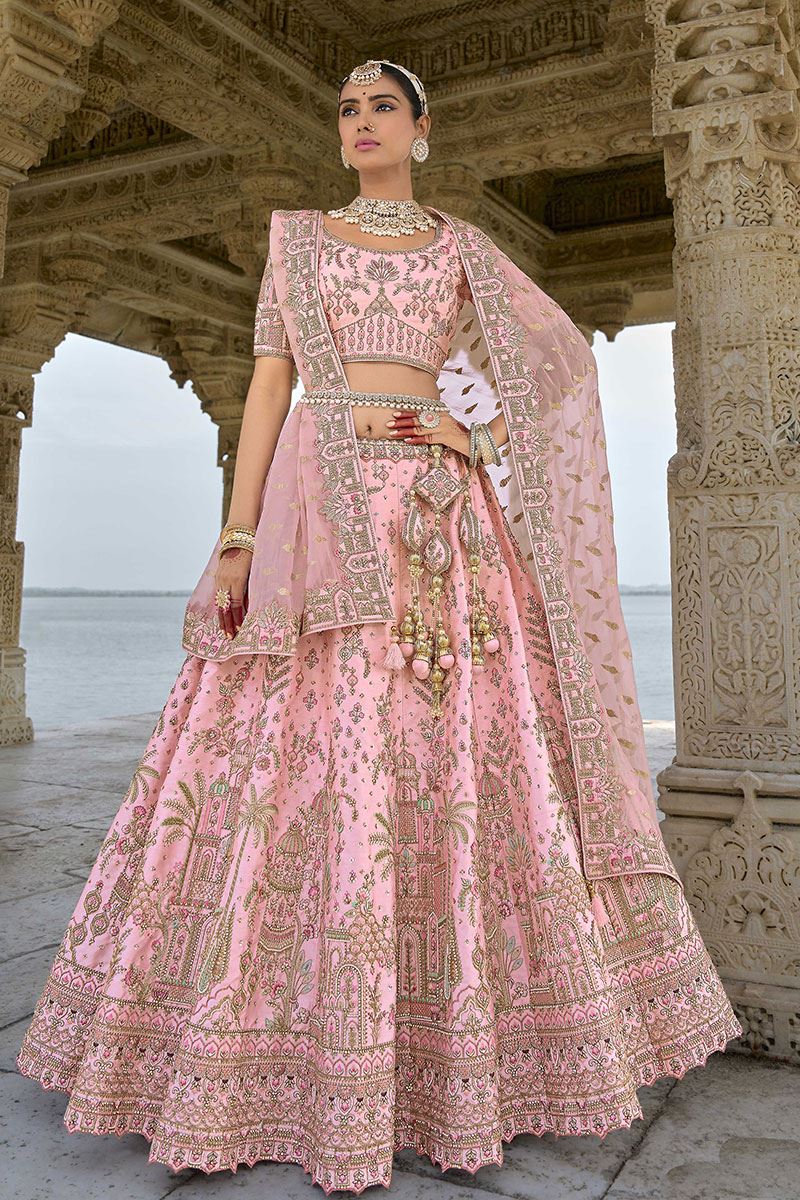 CreativeBaby Pink Designer Bridal Lehenga Choli for Wedding and Reception