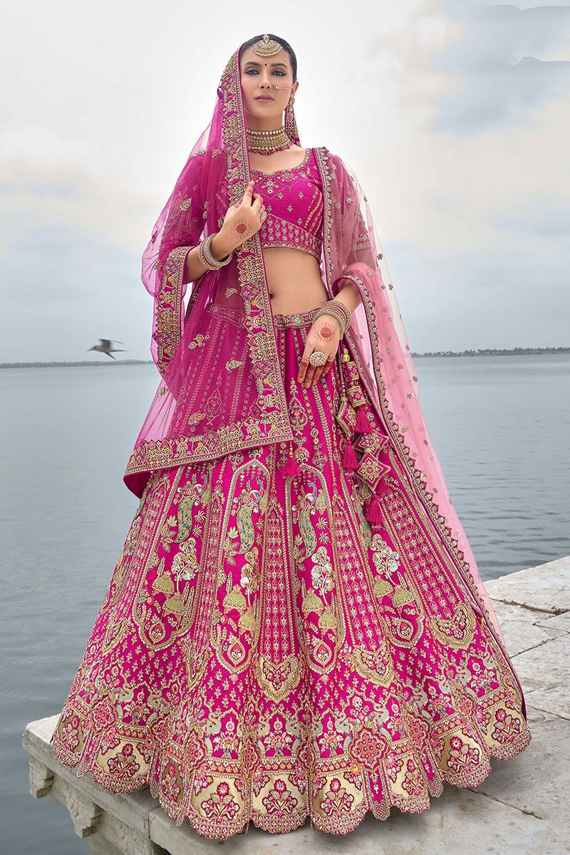 Dazzling Rani Pink Designer Bridal Lehenga Choli for Wedding and Reception