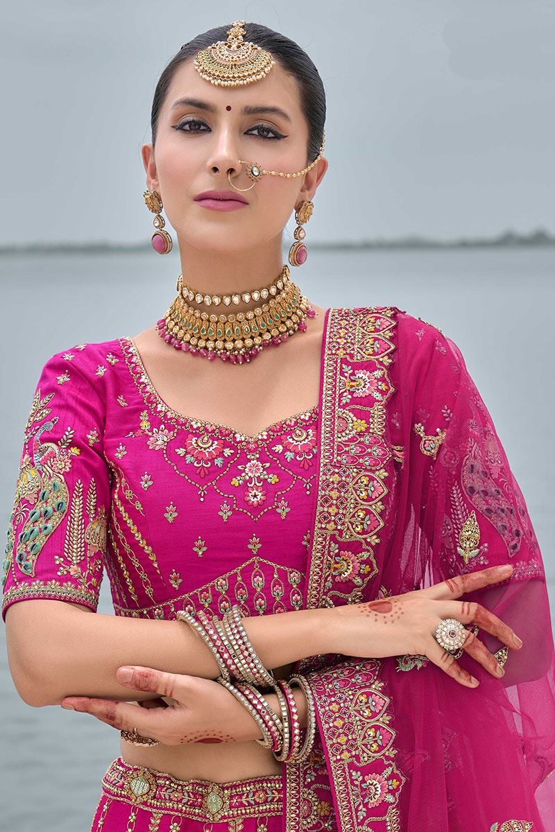 Dazzling Rani Pink Designer Bridal Lehenga Choli for Wedding and Reception