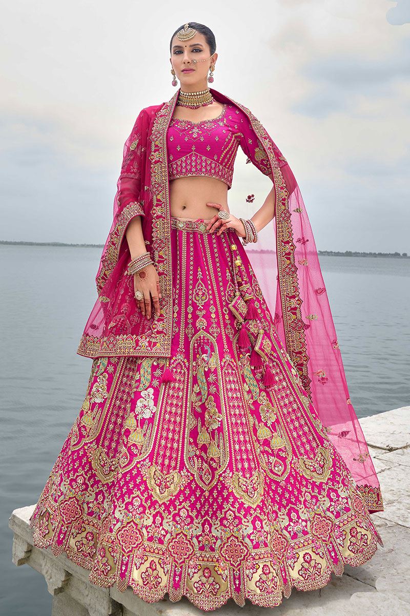 Dazzling Rani Pink Designer Bridal Lehenga Choli for Wedding and Reception