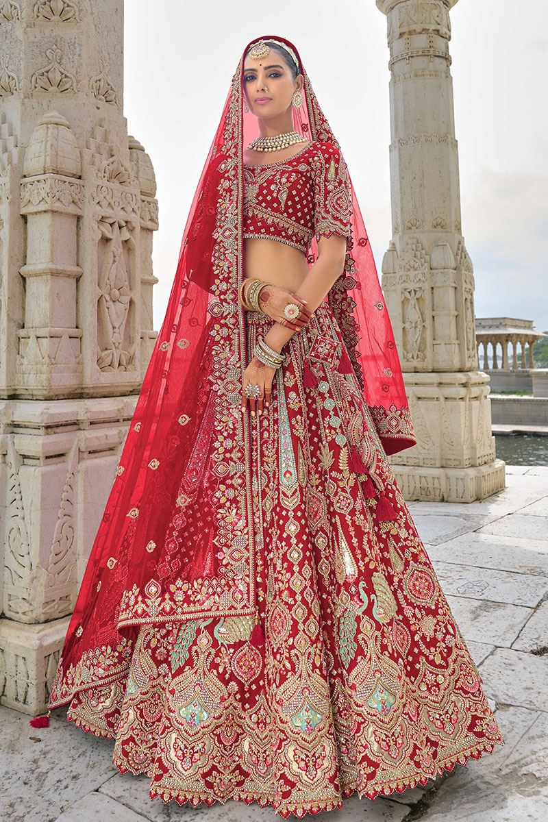 GorgeousRed Designer Bridal Lehenga Choli for Wedding and Reception