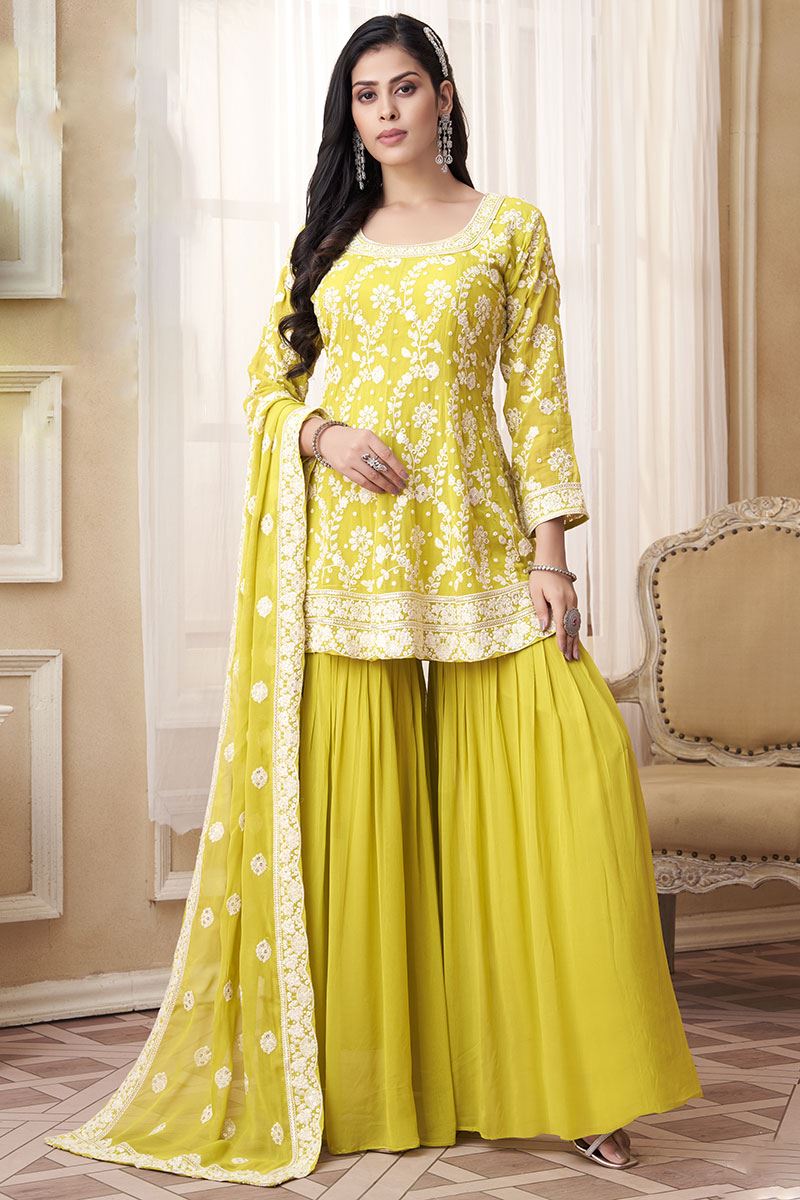 Breathtaking Yellow Designer Gharara Suit for Haldi, Engagement, Reception, Party and Festivals