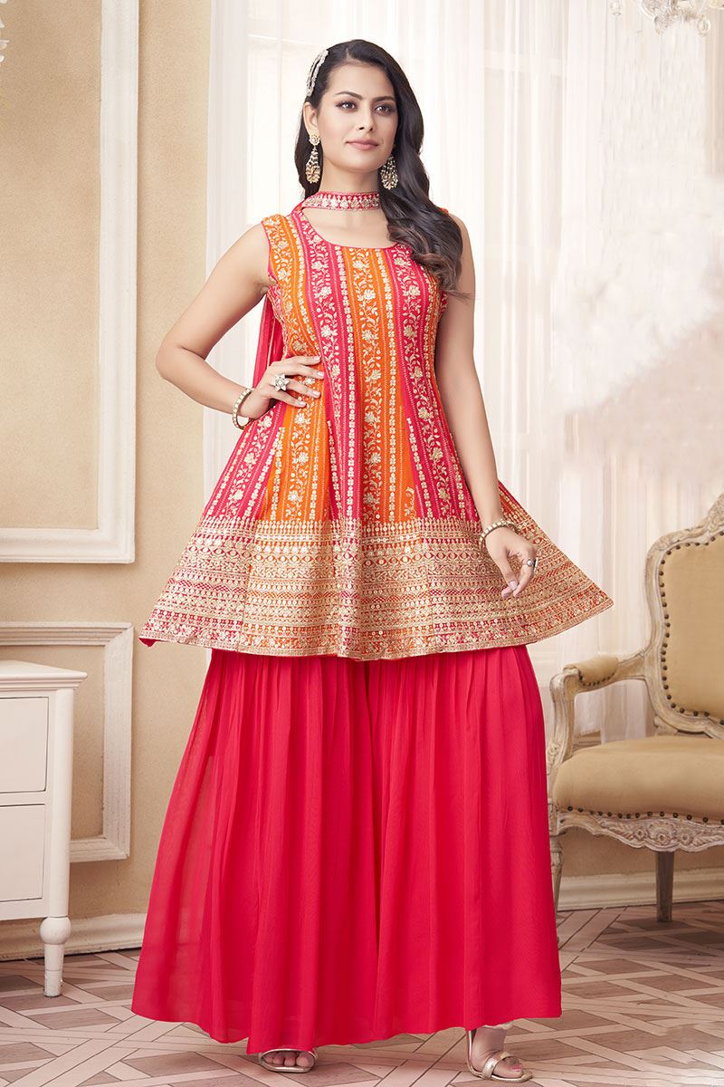 HeavenlyRed Designer Gharara Suit for Wedding, Reception, Party and Festivals