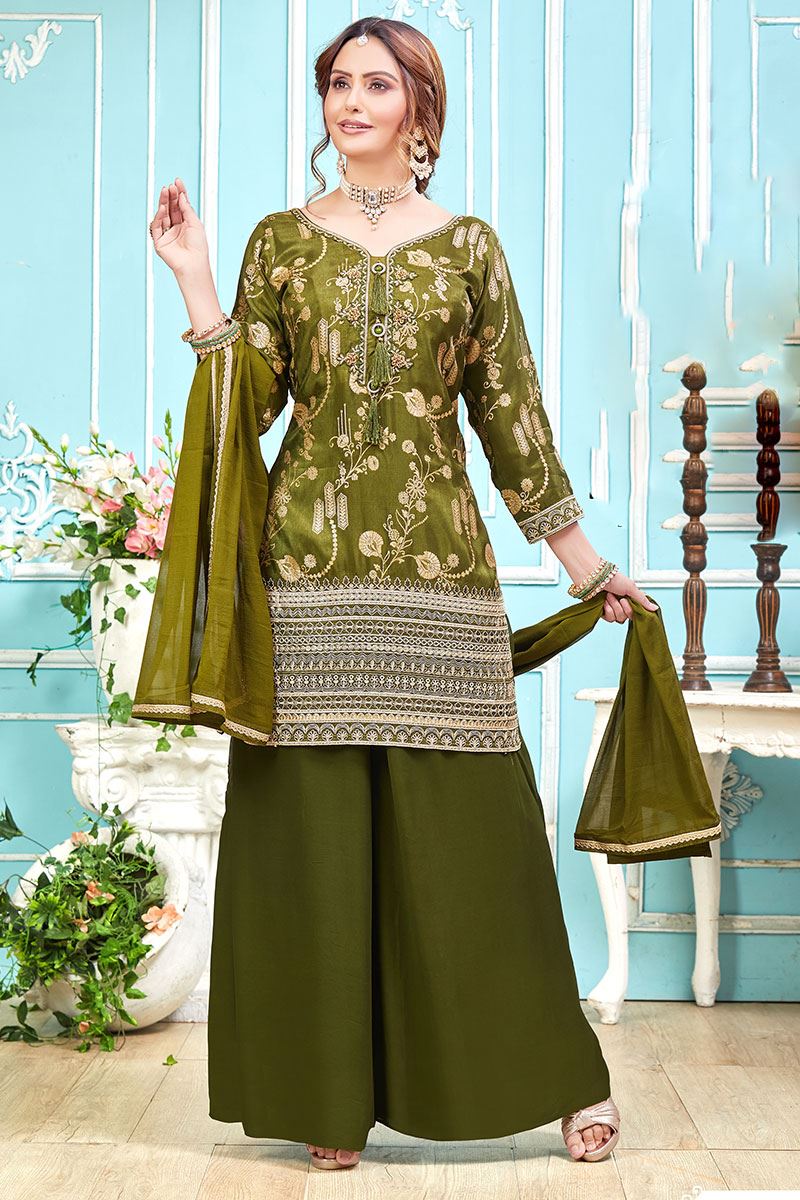 CharismaticDark Green Designer Palazzo Suit for Mehendi, Party and Festivals