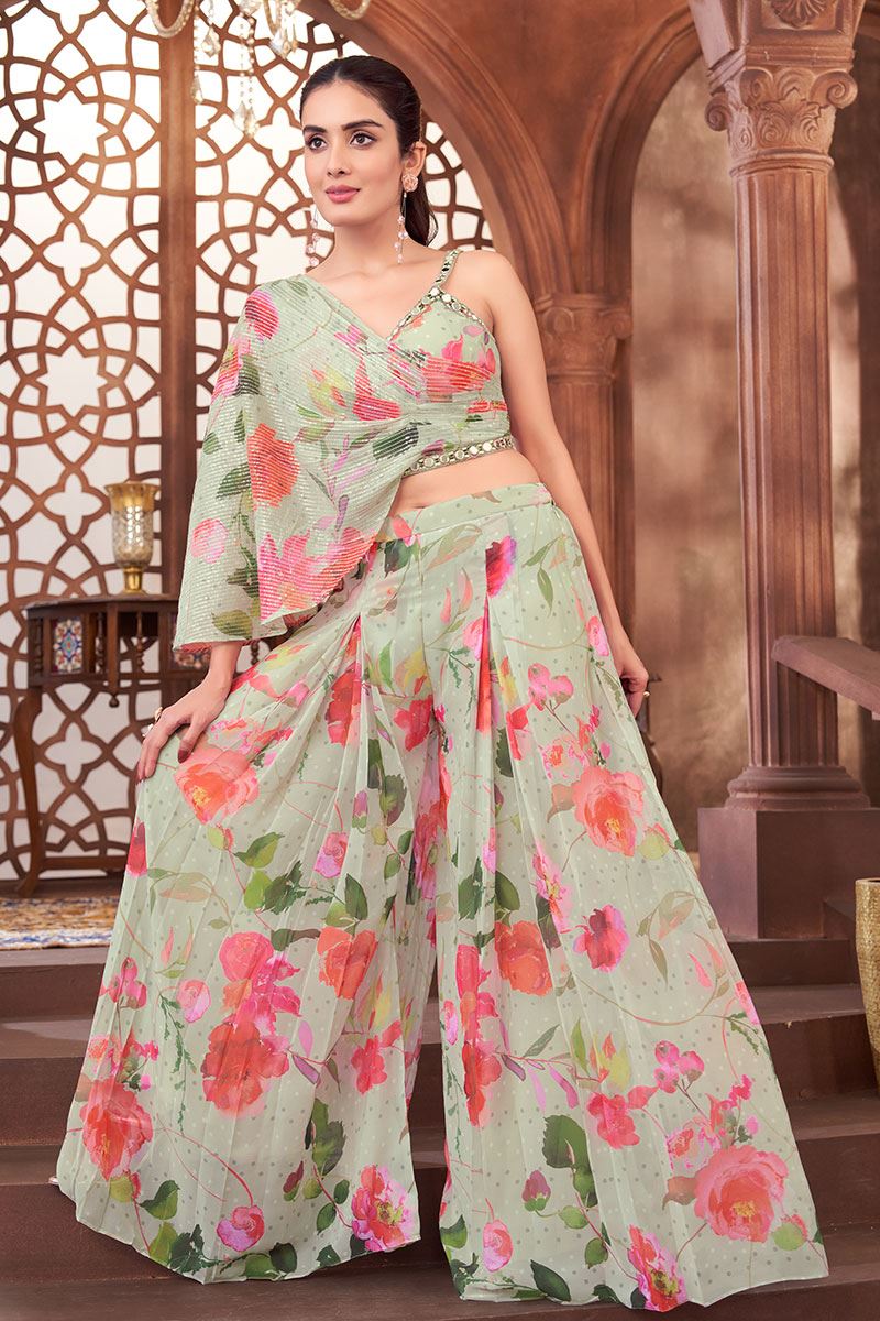 Magnificent Light Green Designer Palazzo Suit for Party